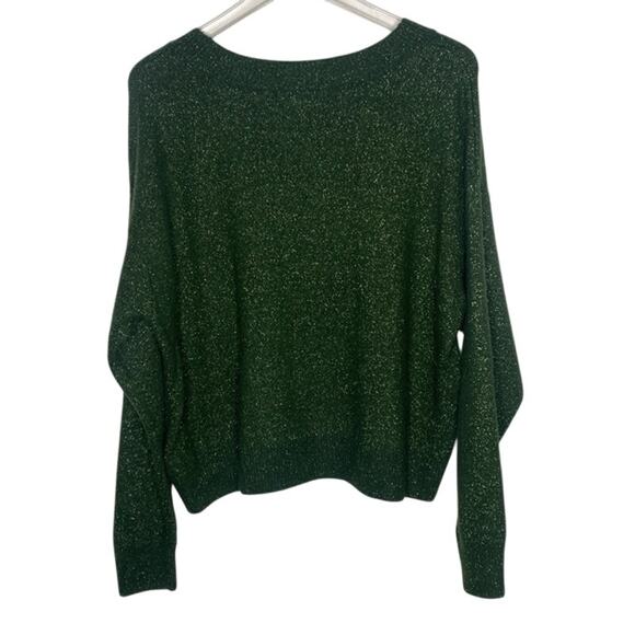 H&M Green Sparkle Crew Neck Long Sleeve Sweater Size Large - Picture 2 of 7